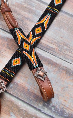 Showman  ® Orange and Yellow Navajo Beaded headstall and breast collar set Default Shiloh   