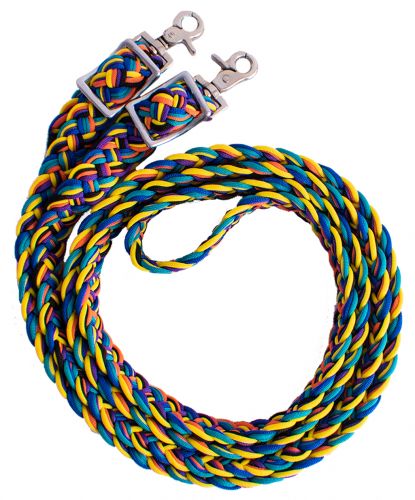 Showman ® Rainbow  braided nylon barrel reins with scissor snap ends Default Shiloh   