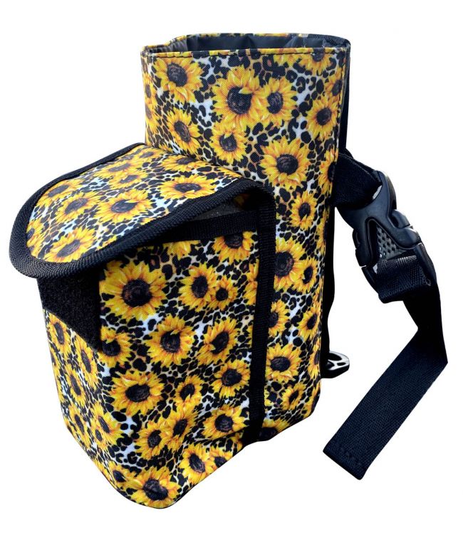 Showman  ® Sunflower &amp; Cheetah printed insulated nylon bottle carrier with pocket Default Shiloh   