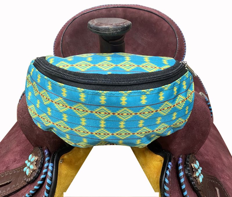 Showman   ®  Teal Aztec Print Insulated Nylon Saddle Pouch Default Shiloh   