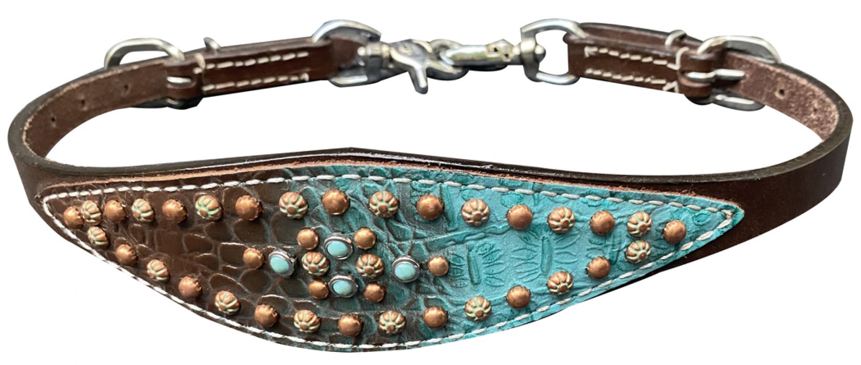 Showman ®  Teal / Chocolate brown gator print wither strap Default Shiloh   