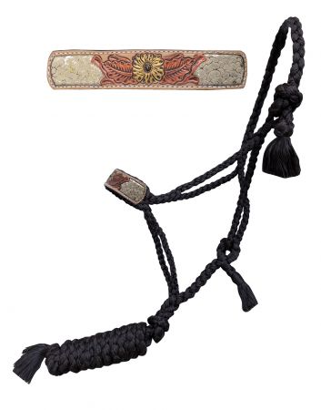 Showman ® Woven black nylon mule tape halter with hand painted flower accent on glitter inlay snakeskin noseband Default Shiloh   