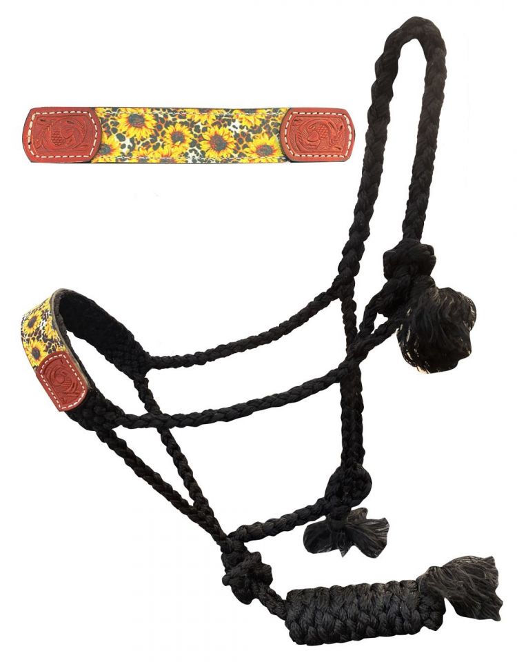 Showman ® Woven brown nylon mule tape halter with sunflower and cheetah print noseband Default Shiloh   