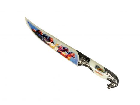 Stainless Steel 13-3/4" Knife with Running Horse scabbard  TexanSaddles.com   