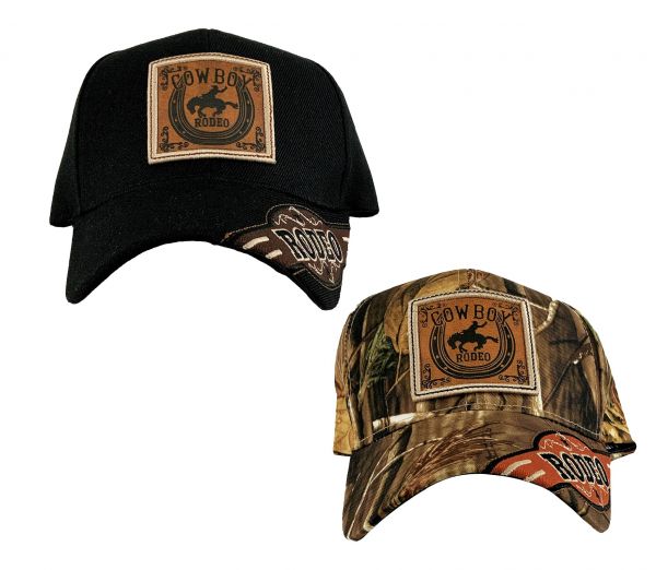 Stamped Cowboy Rodeo Patch Ballcap with Bucking Horse decal , and Rodeo Embroidered Bill Default Shiloh   