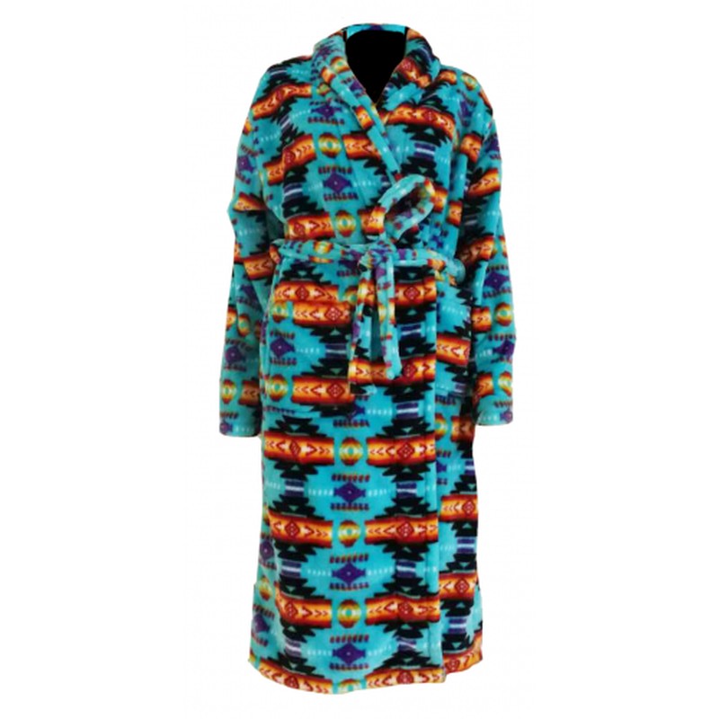 Turquoise southwest design silk touch bath robe - TexanSaddles.com