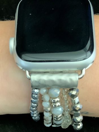 WB1652MSSV: Beautiful beaded gray and silver multi-layered apple watch band Primary Showman Saddles and Tack   