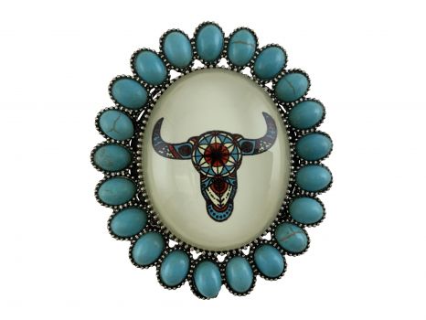 WG179-SBTQ: Floral Cow Skull Pop Up Phone Grip with Stand- features a teal concho design with west Primary Showman Saddles and Tack   