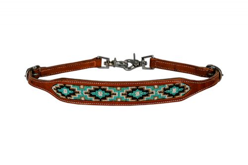 WS-09: Showman ® Medium leather wither strap with teal beaded inlay Wither Stap Showman   