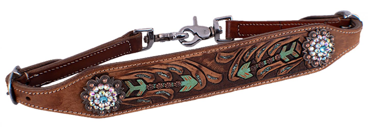 WS-21: Showman ® Hand painted wither strap with turquoise and brown arrow design accented with rhi Wither Stap Showman   