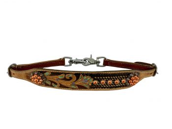 WS-24: Showman ®  wither  strap  with a metallic floral paint design, accented with copper beads w Primary Showman   