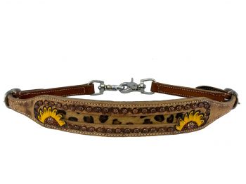 WS-28: Showman ®  wither  strap  with a painted sunflower design, cheetah hair on inlay and copper Primary Showman   