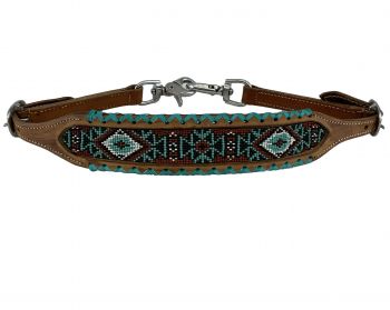 WS-39: Showman ®Rawhide Braided wither strap with brown/ teal beaded center Primary Showman   