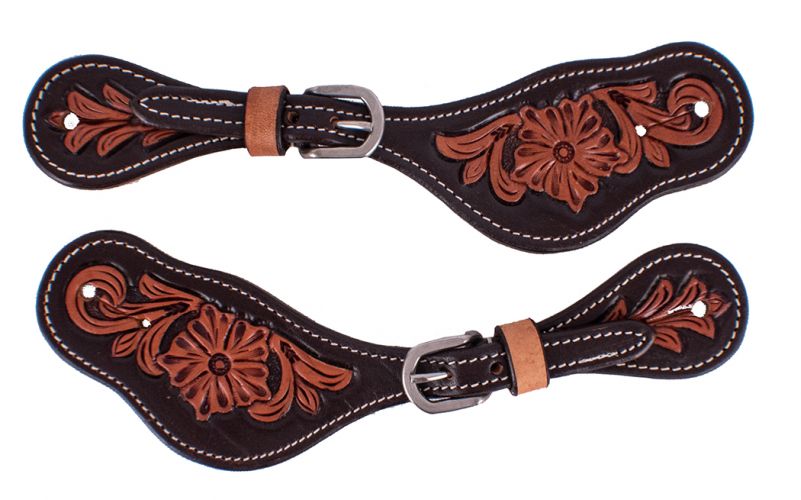WX-2167: Showman® Ladies Argentina two toned floral tooled spur straps Spur Straps Showman   